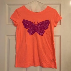 Cherokee Girls Peach Butterfly Sequin Shirt L